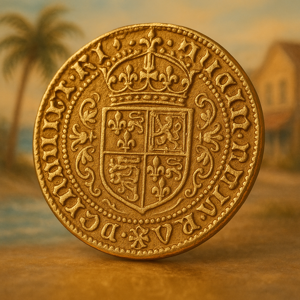 Close-up of a rare gold coin showcasing intricate historical details and craftsmanship, perfect for coin collectors.