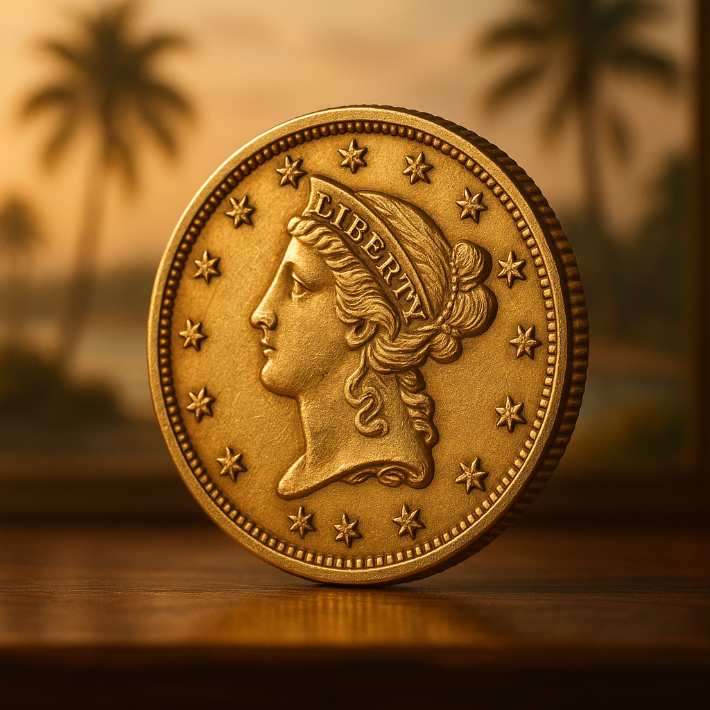 Close-up of a rare 19th-century gold coin showcasing intricate details and expert craftsmanship.