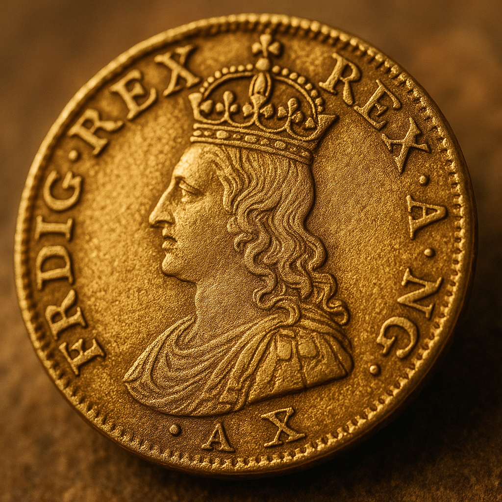 Close-up of a rare, antique gold coin showcasing intricate details and historical craftsmanship.