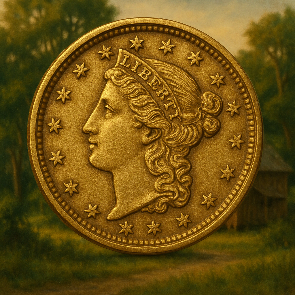 Close-up of a rare 19th-century Florida gold coin showcasing intricate details and historical craftsmanship.