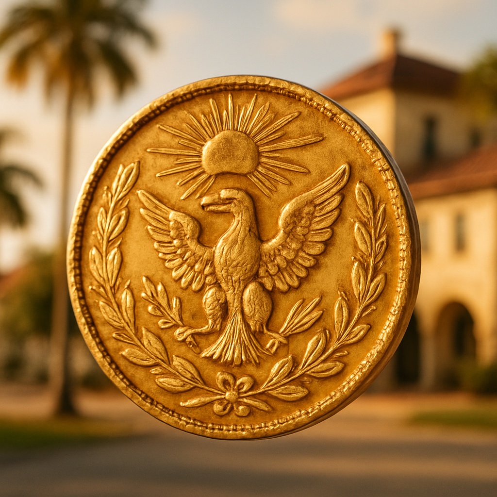 Close-up of a rare gold coin highlighting intricate details and craftsmanship.