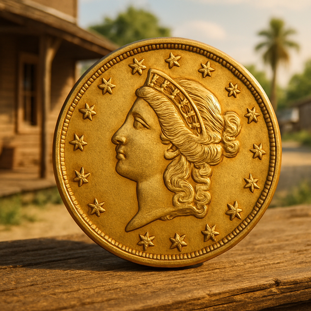 Close-up of a rare vintage gold coin showcasing intricate details and craftsmanship.
