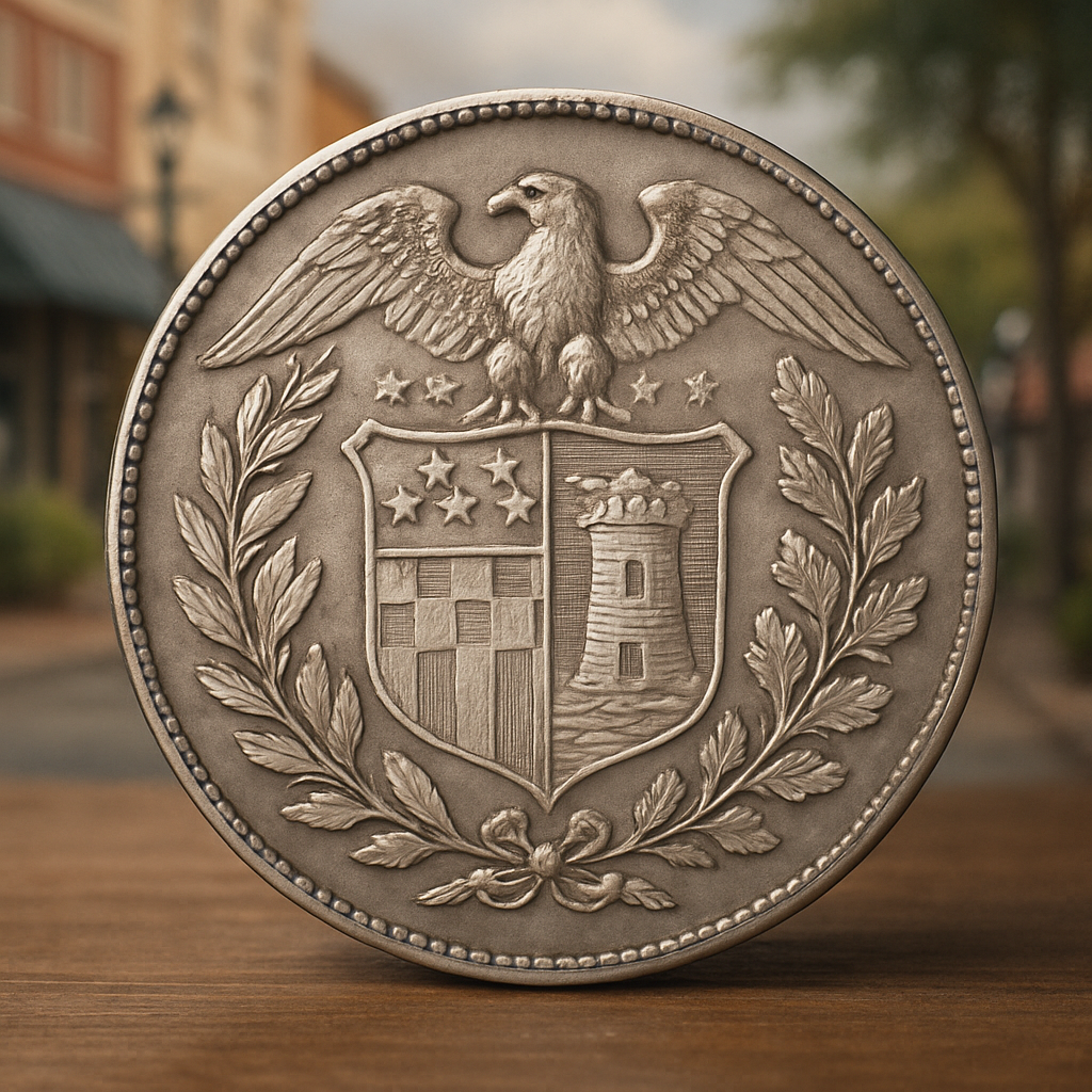 Close-up of a rare silver coin with intricate details, representing unique and collectible coins.
