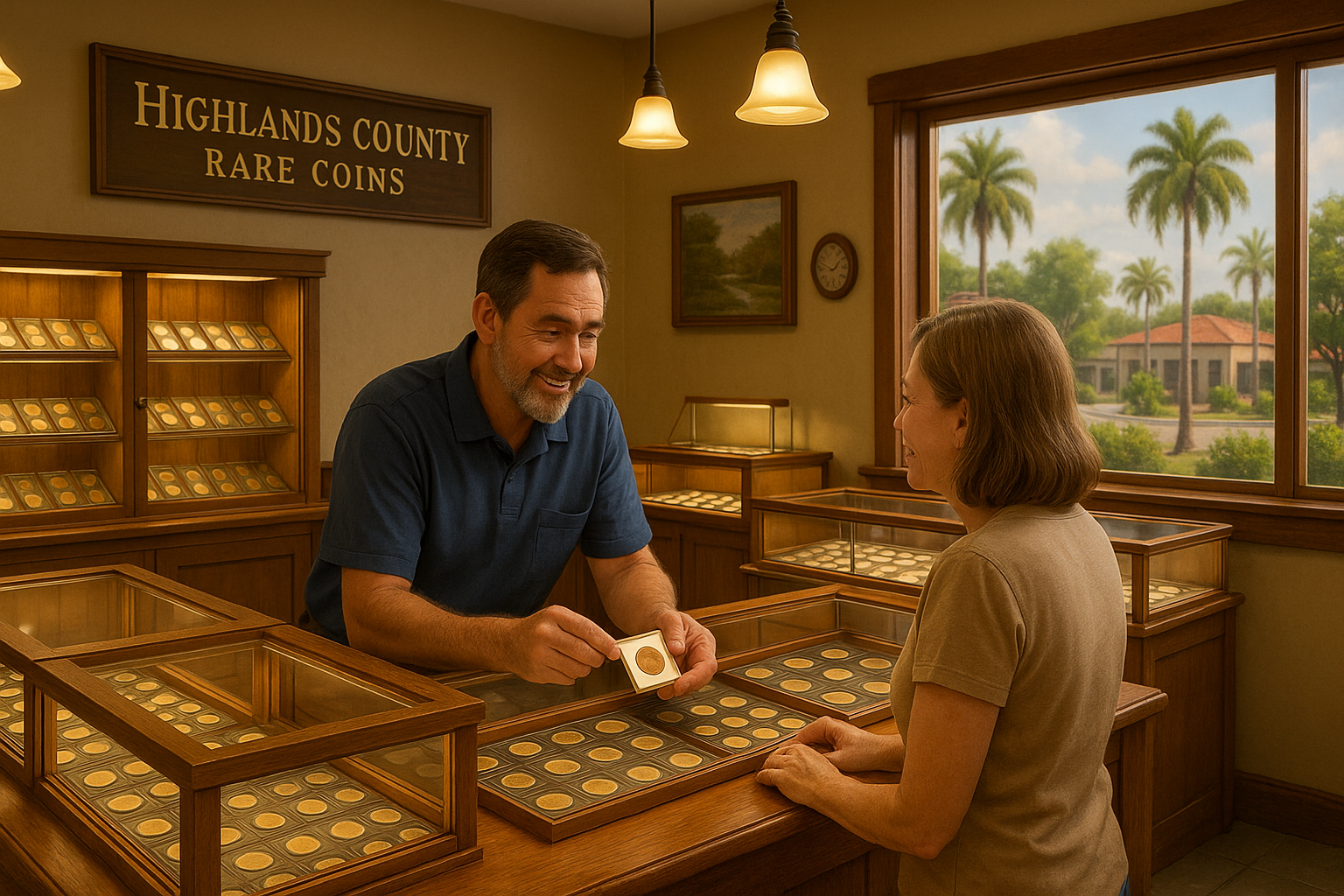 Welcoming interior of Highlands County Rare Coins store with personalized customer service