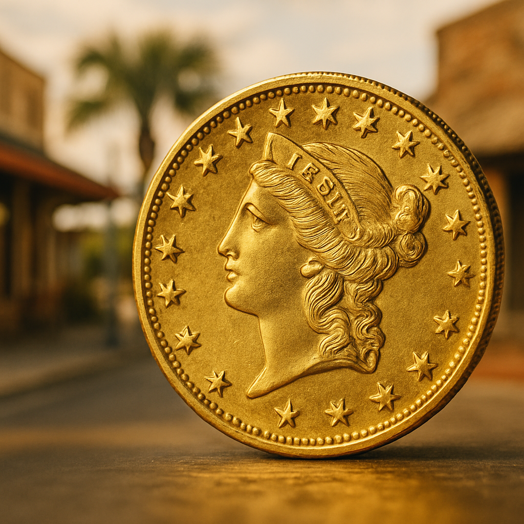 Close-up of a rare gold coin showcasing intricate details and craftsmanship