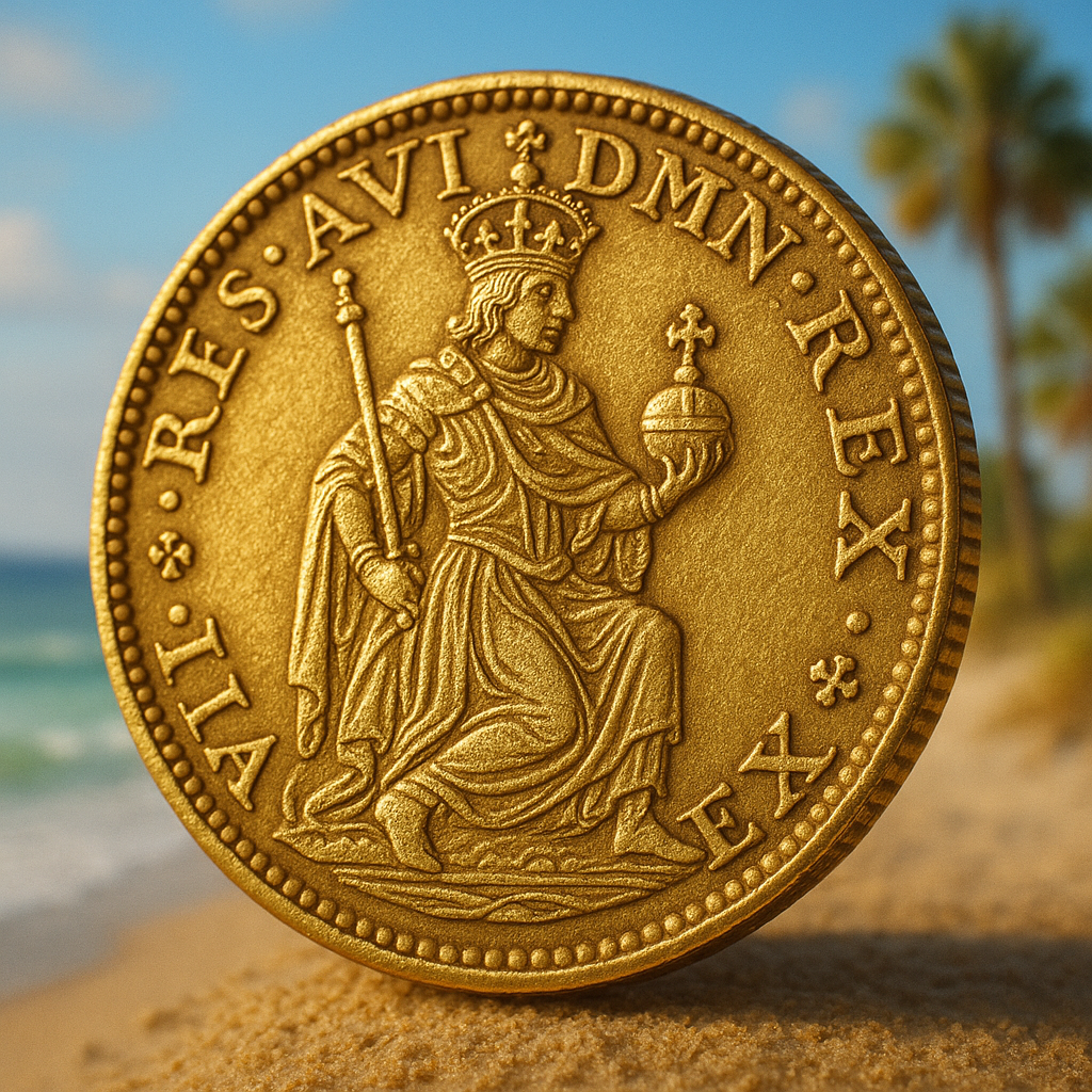 Close-up of a rare gold coin showcasing intricate historic details, perfect for collectors in Bay County, Florida.