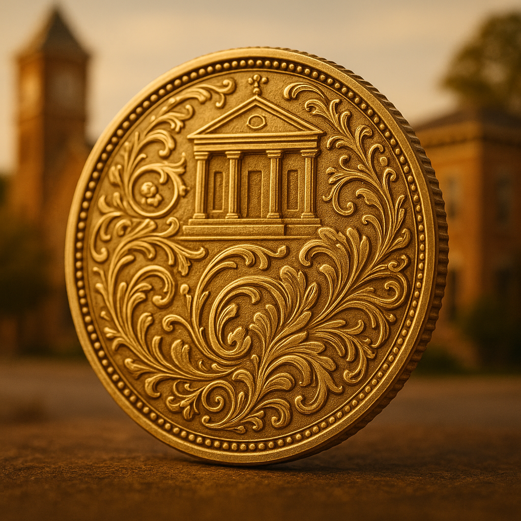 Close-up of a rare, intricately designed gold coin showcasing detailed craftsmanship.