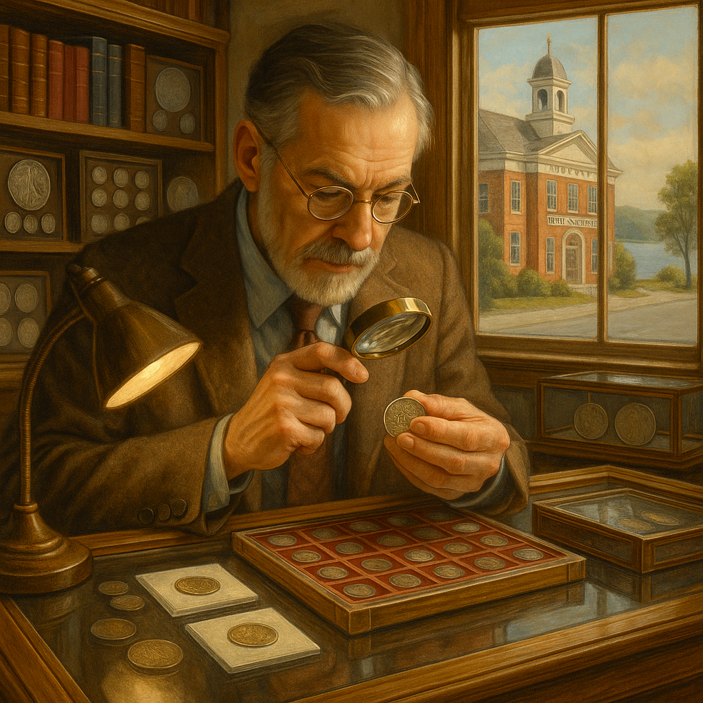 Professional coin appraisal in progress by an expert at the shop