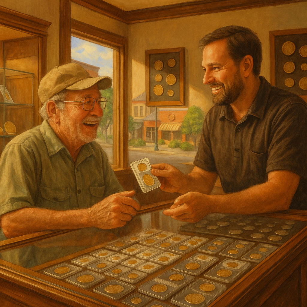 Happy collector receiving personalized service and rare coins at Lake County's trusted coin shop