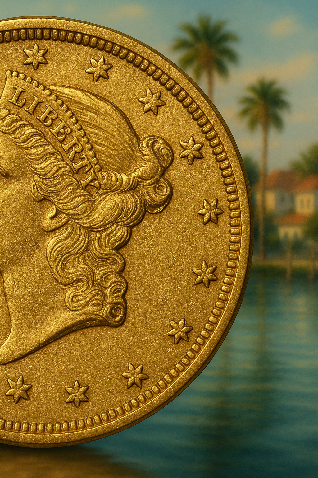 Close-up of a rare 19th century gold coin showcasing intricate details and craftsmanship, perfect for collectors.
