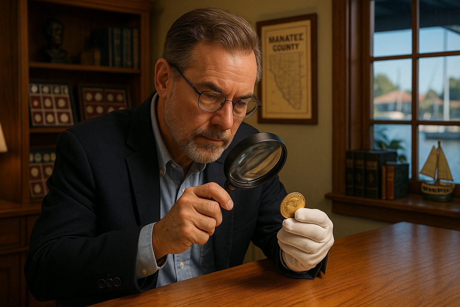 Expert appraiser examining a rare coin under magnification, ensuring accurate valuation and personalized service.