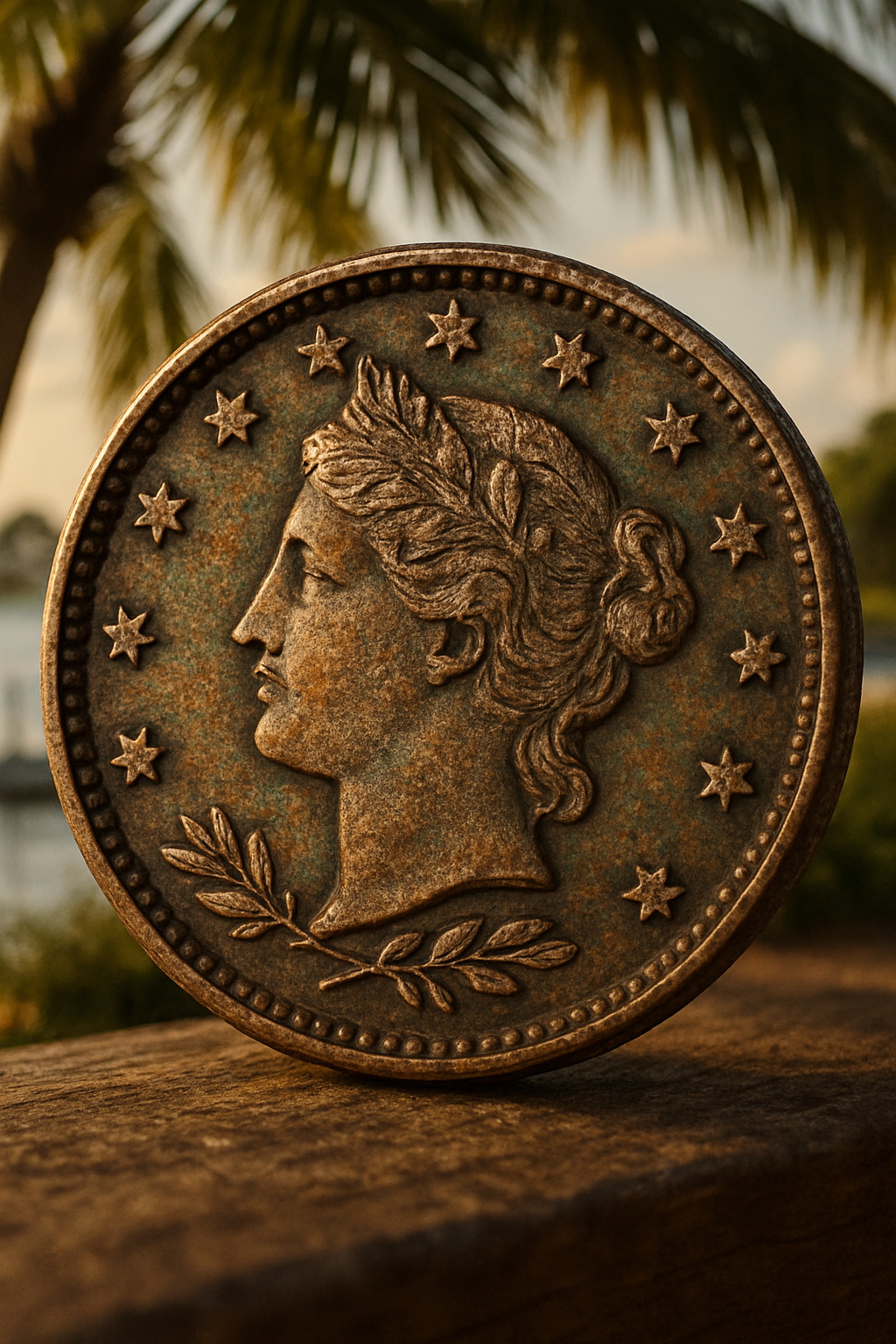 Close-up of a rare vintage coin showcasing intricate details and patina, perfect for serious collectors.