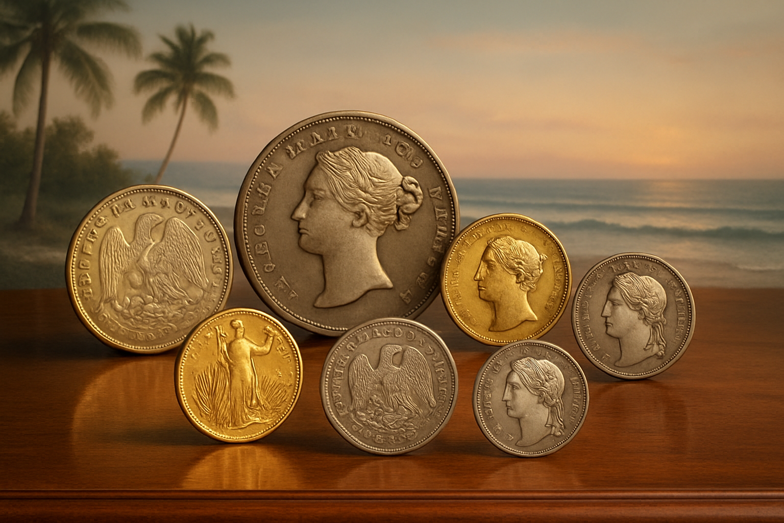 A curated display of exclusive rare coins from around the world available in Martin County, Florida.