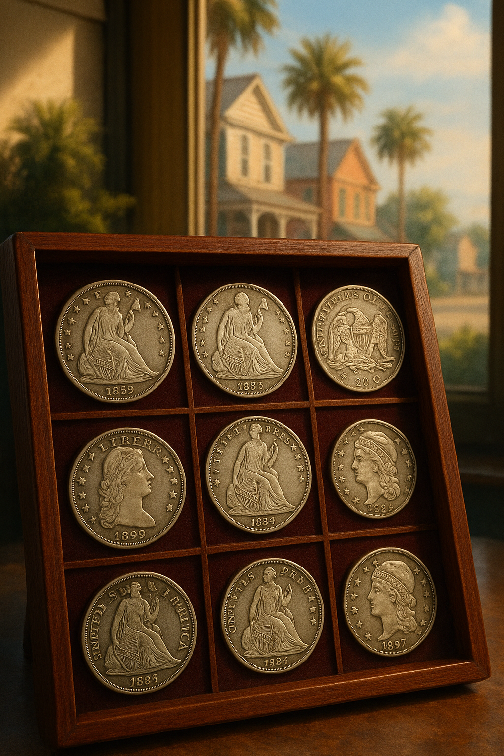 A display of vintage silver coins from various eras, highlighting their unique designs.