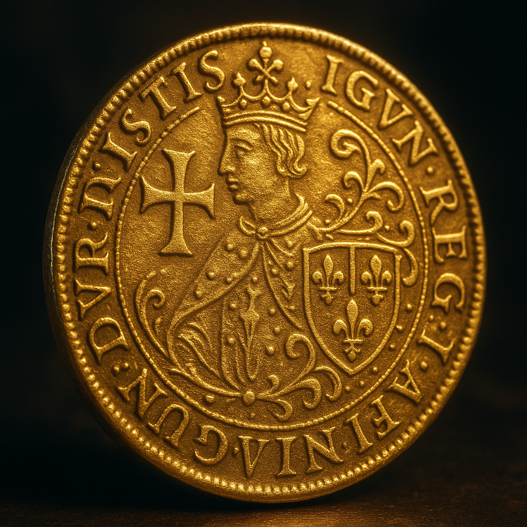 Close-up of a shimmering rare gold coin showcasing intricate details, perfect for collectors seeking exceptional value.