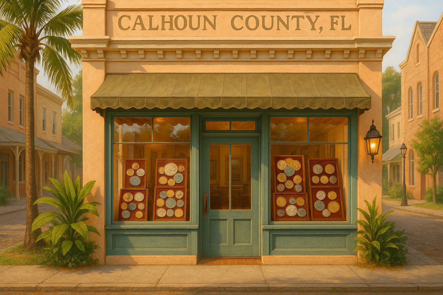 Inviting storefront of Calhoun County’s premier coin shop, welcoming collectors and sellers