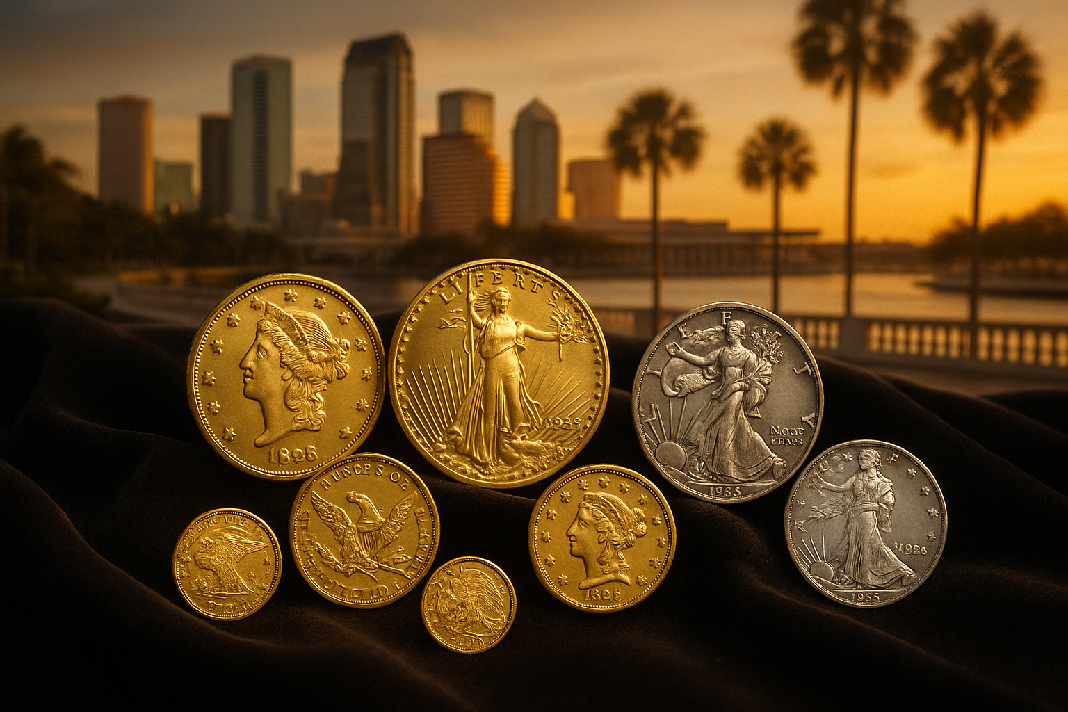 Elegant display of rare gold and silver coins showcasing Hillsborough County's finest collectibles
