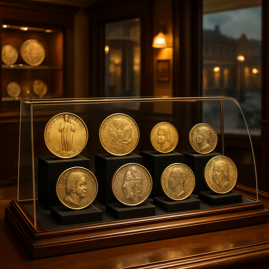 Elegant display case featuring a curated selection of rare and valuable collector coins