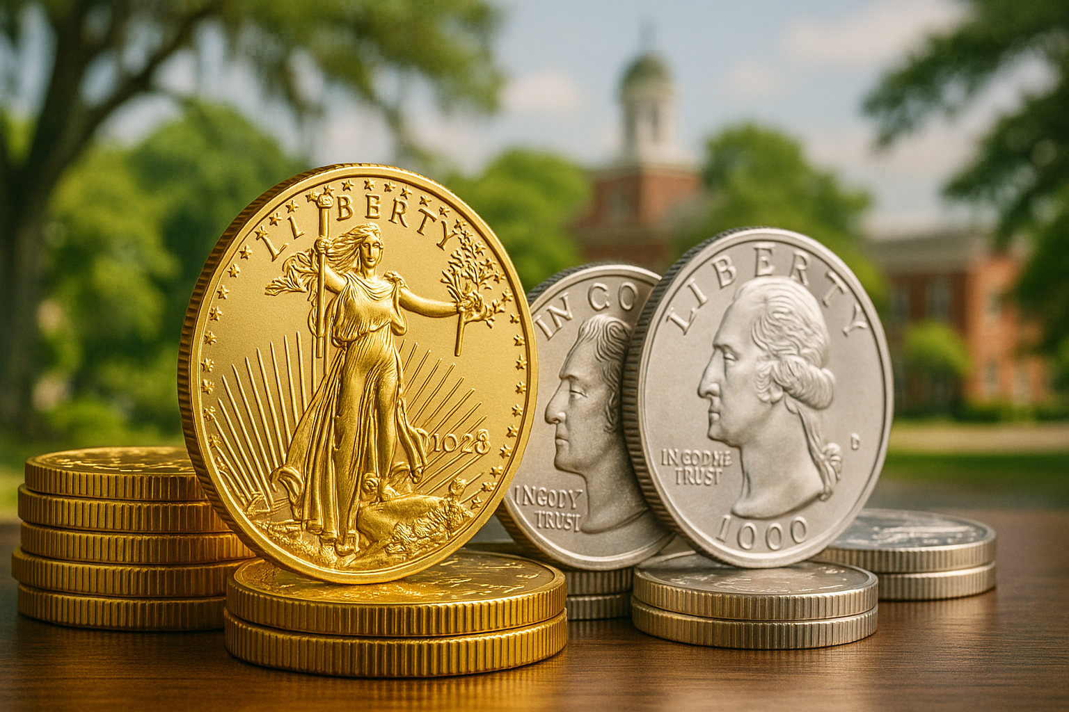 Stacked precious metal coins symbolizing investment opportunity and value growth