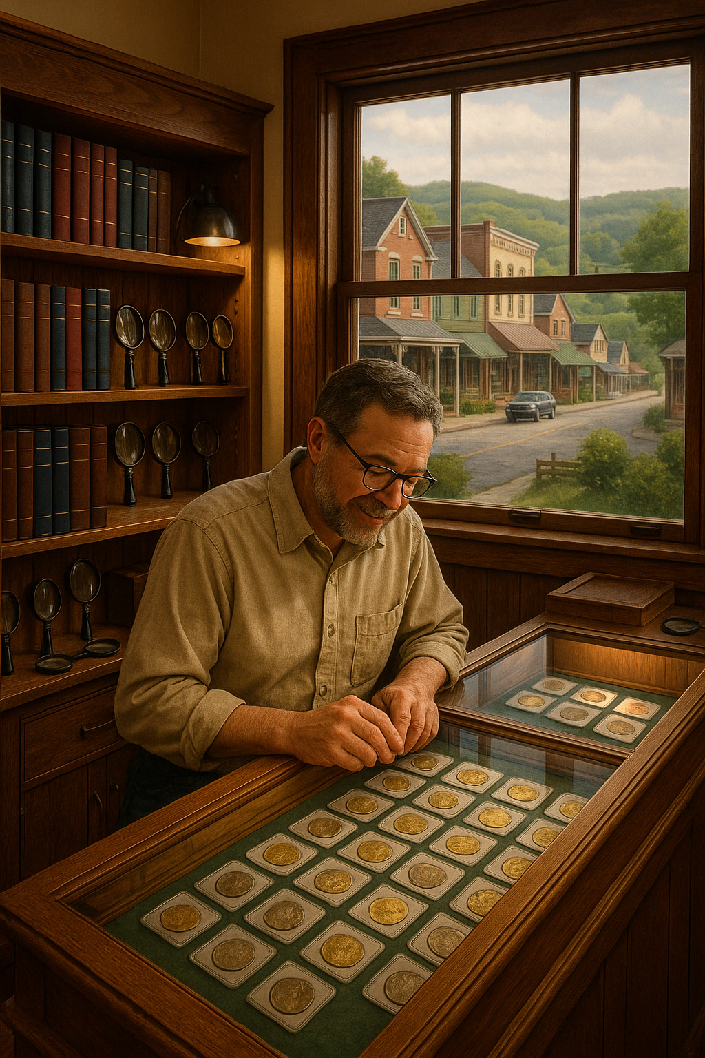 Satisfied collector browsing unique rare coins at Holmes County’s trusted coin shop