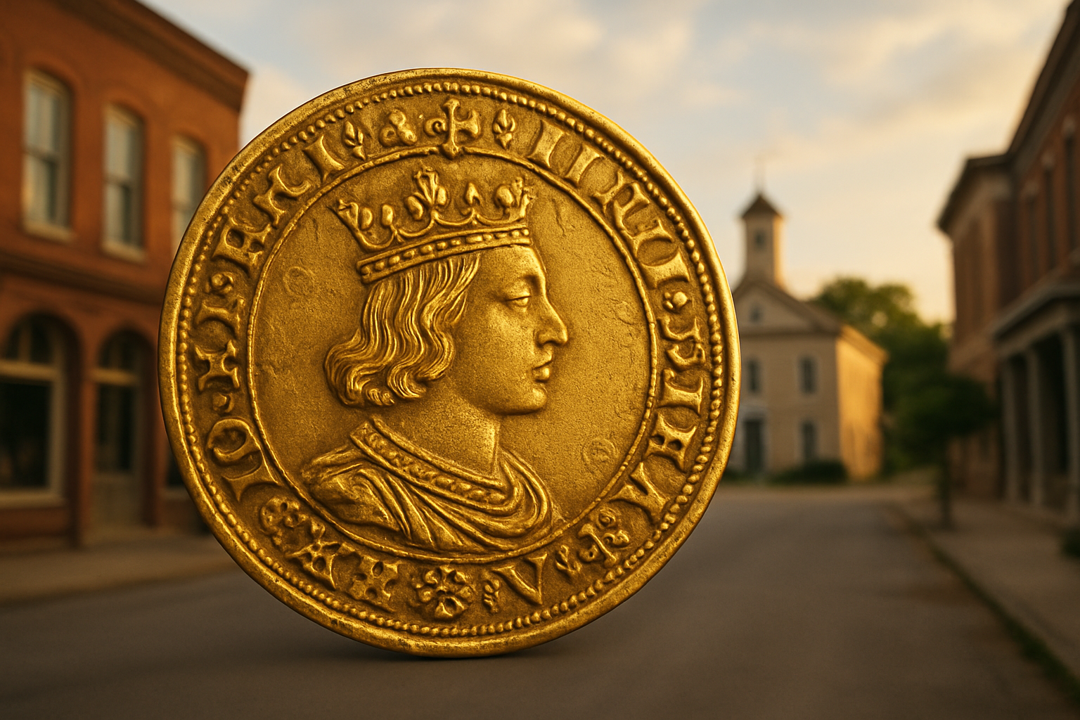 Close-up of a rare gold coin featuring intricate historical details, showcasing its craftsmanship and value
