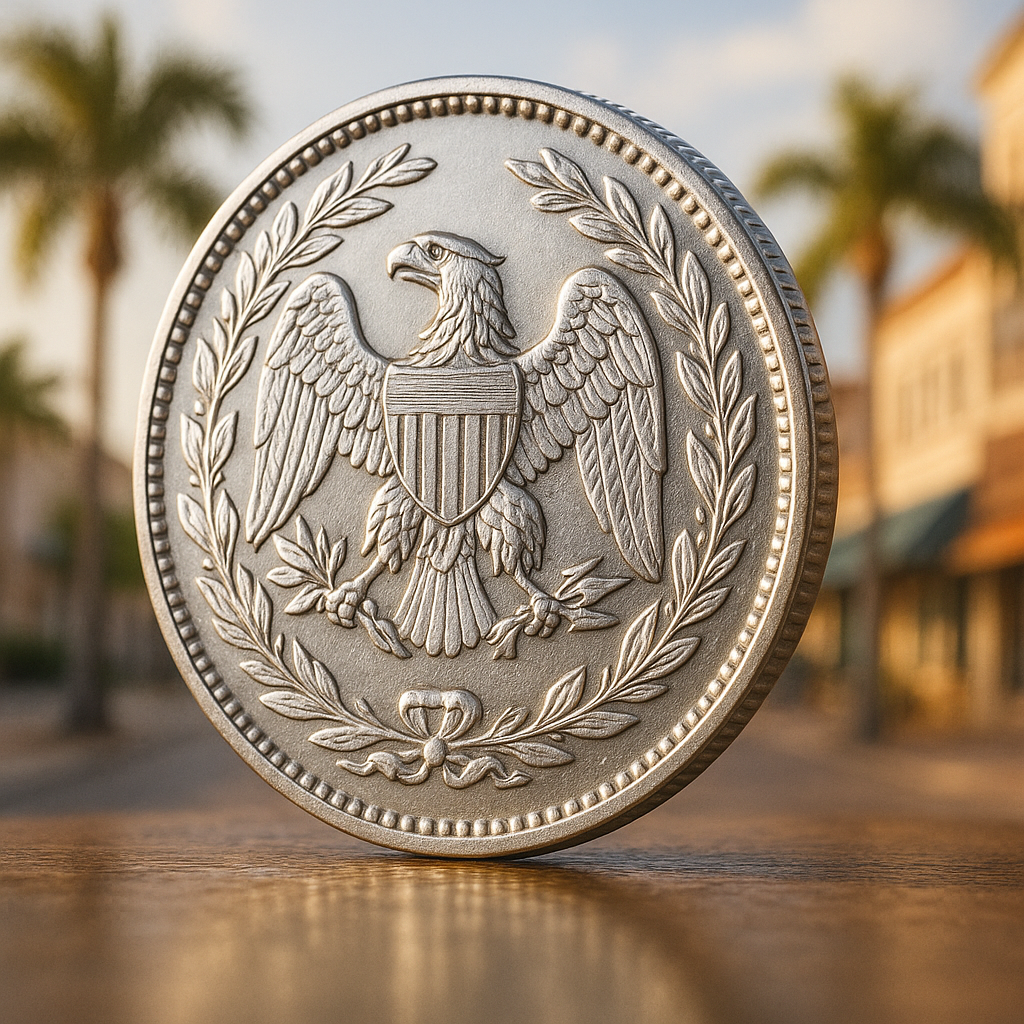 Close-up of a rare silver coin showcasing detailed engravings and pristine condition
