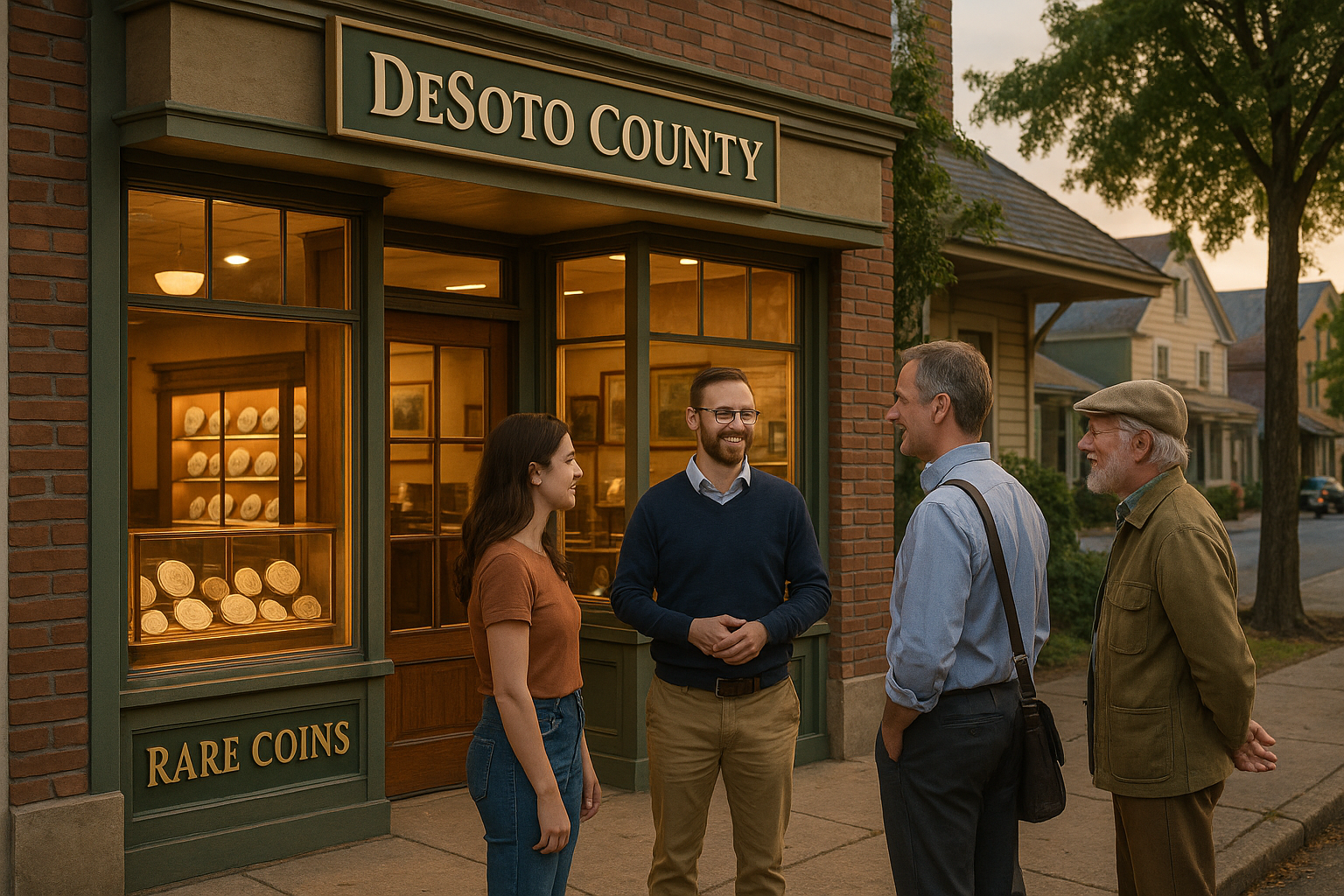 Welcoming storefront of DeSoto County's premier rare coin shop with expert staff ready to assist collectors