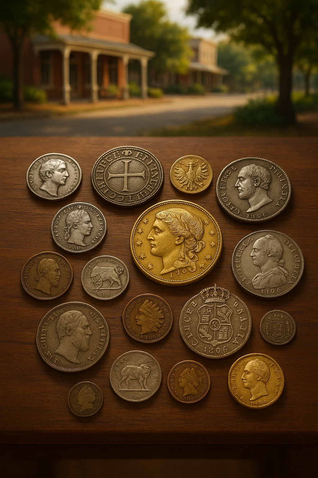 Beautifully arranged collection of rare coins showcasing various historical eras and origins