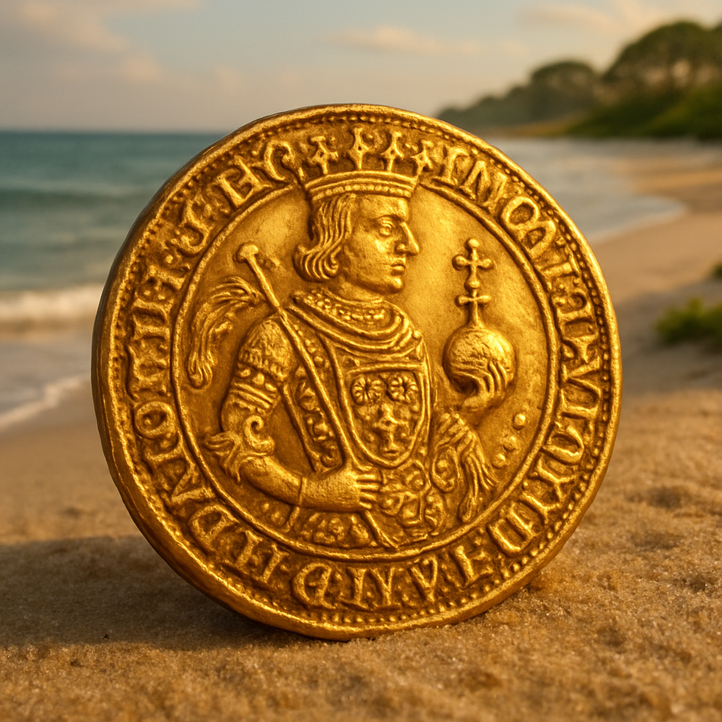 Close-up of a rare gold coin with intricate details highlighting its historical value