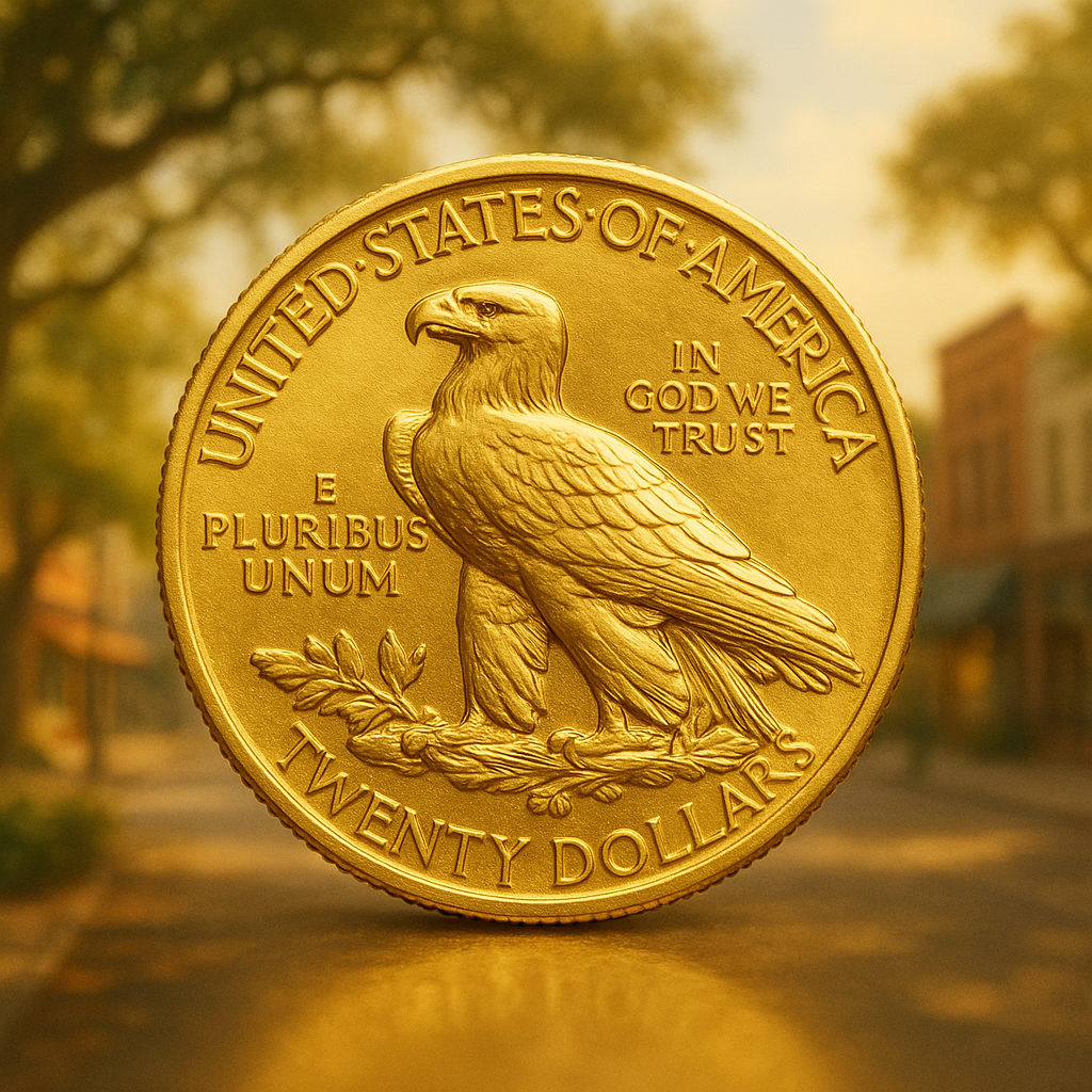 Close-up of a rare gold coin with intricate details highlighting its pristine condition