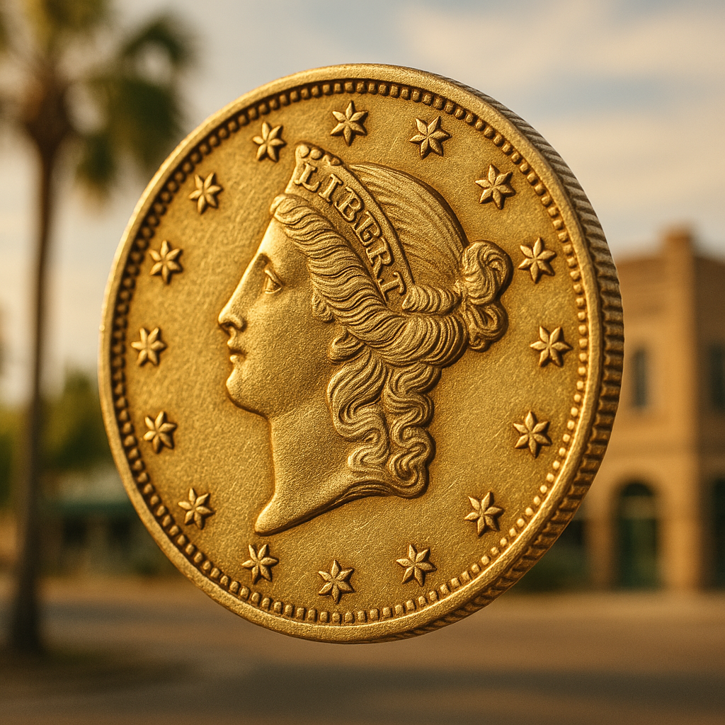 Close-up of a rare vintage gold coin showing intricate detail and craftsmanship