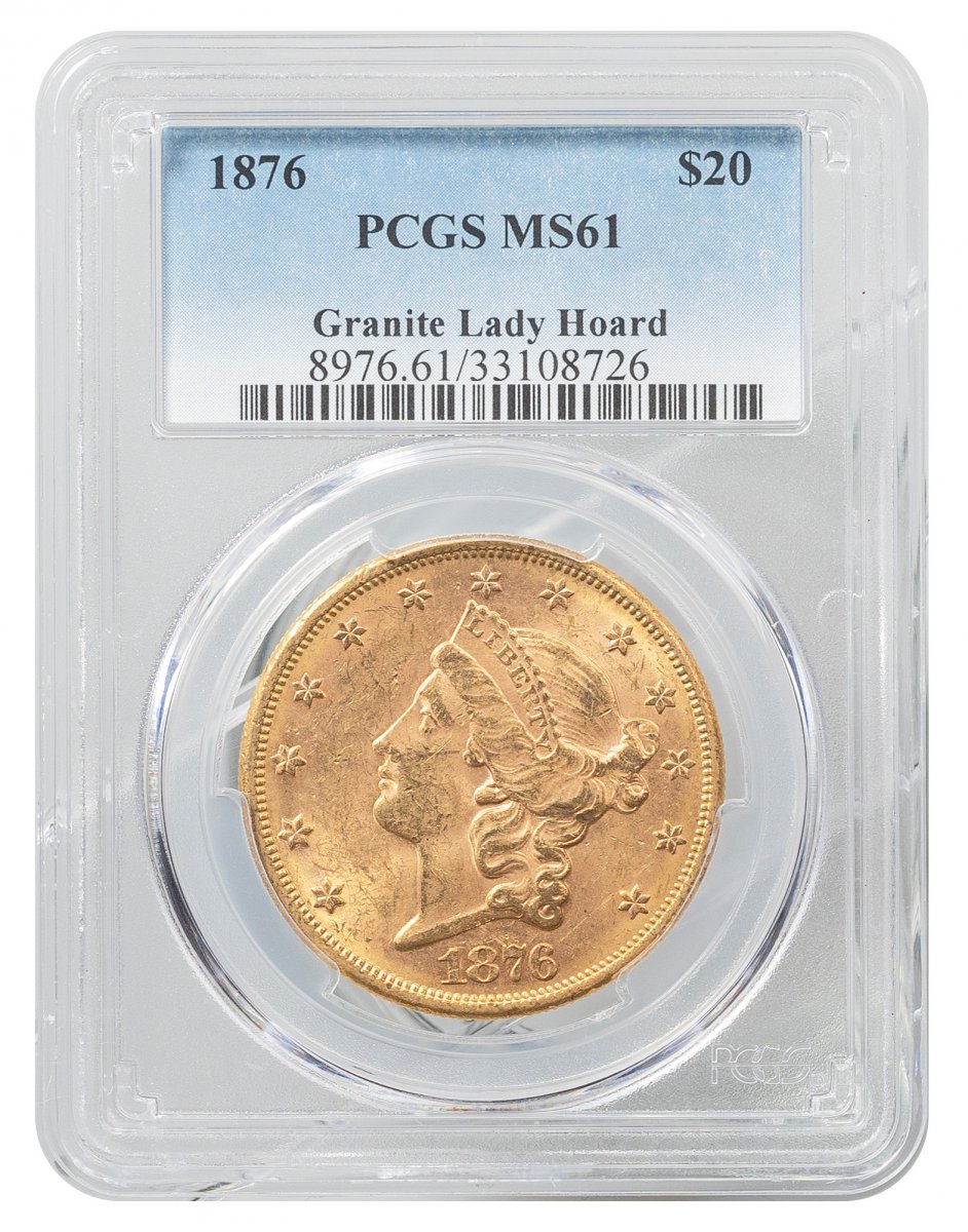 1876-Liberty Head $20 - Type 2 With Motto "TWENTY D." on Reverse