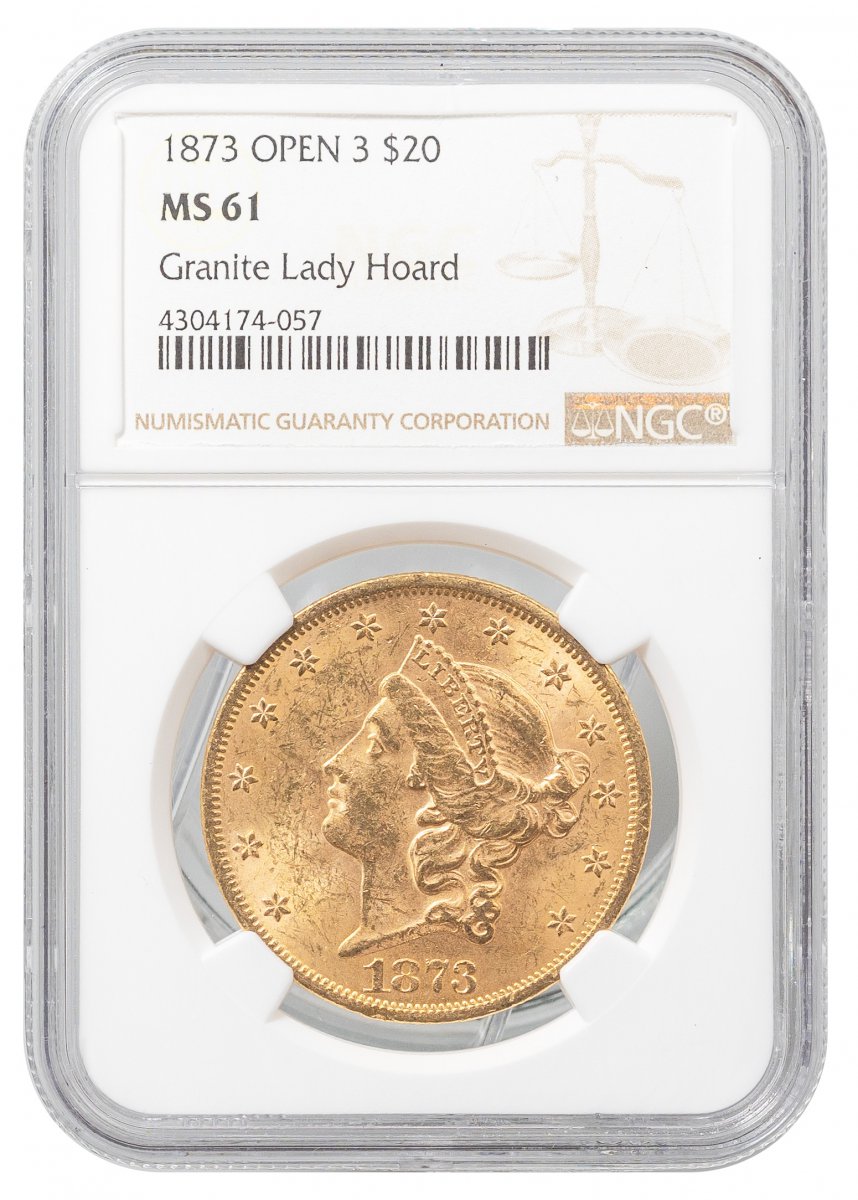1873-Liberty Head $20 - Type 2 With Motto "TWENTY D." on Reverse
