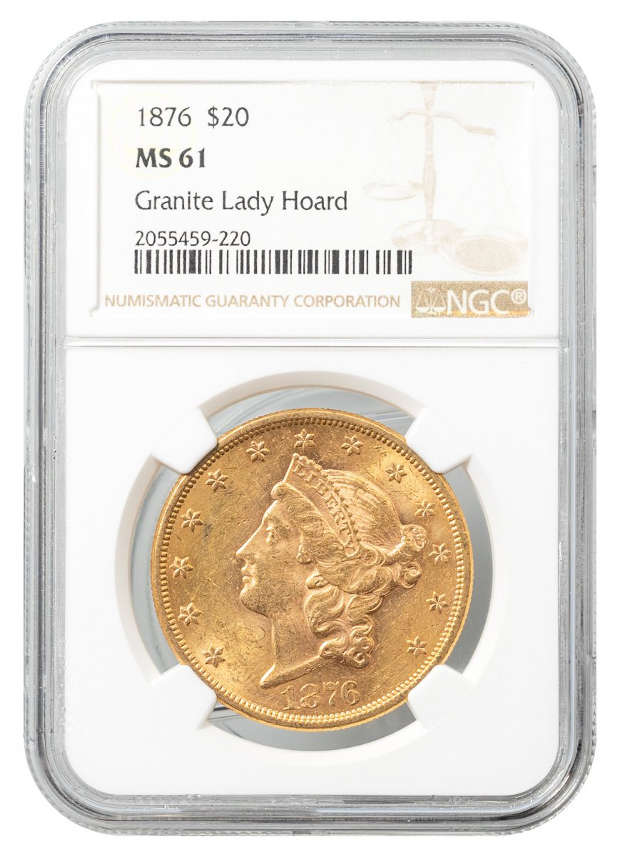 1876-Liberty Head $20 - Type 2 With Motto "TWENTY D." on Reverse