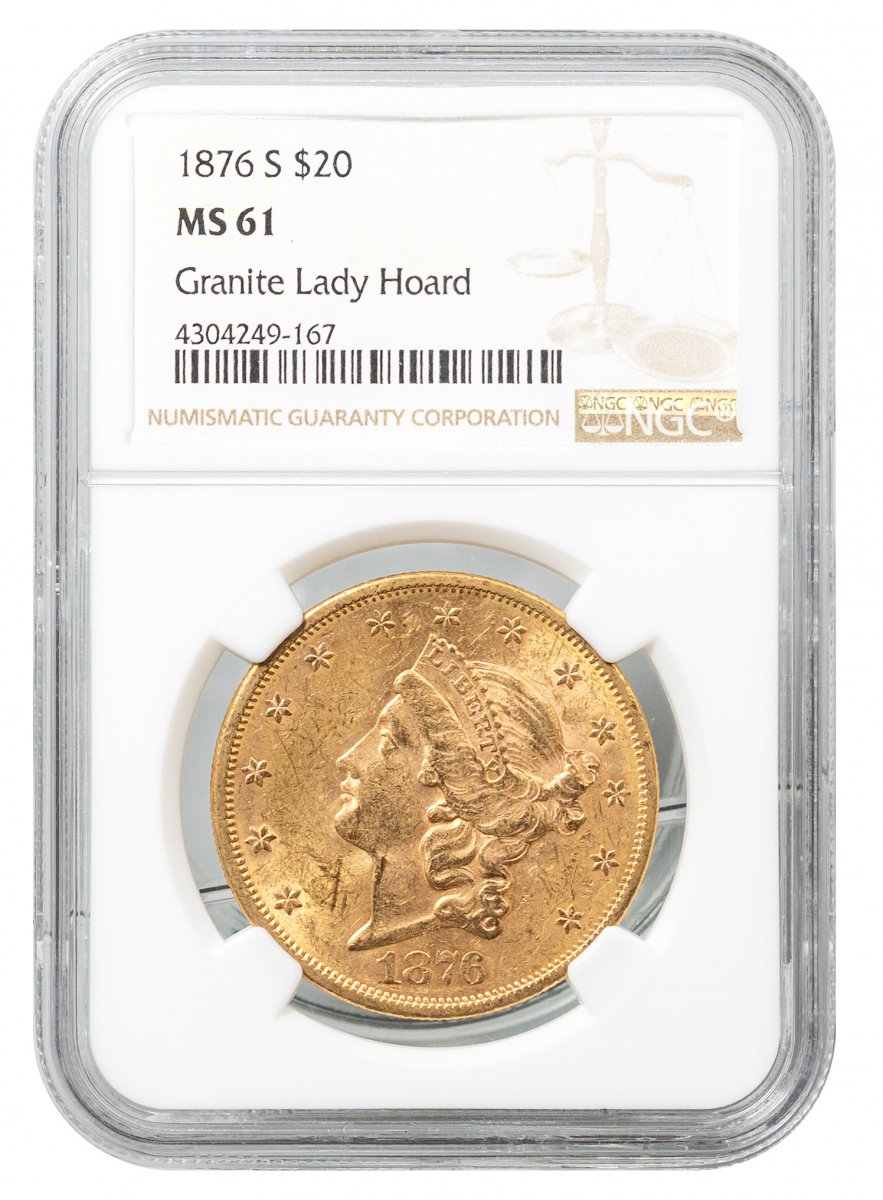 1876-S-Liberty Head $20 - Type 2 With Motto "TWENTY D." on Reverse