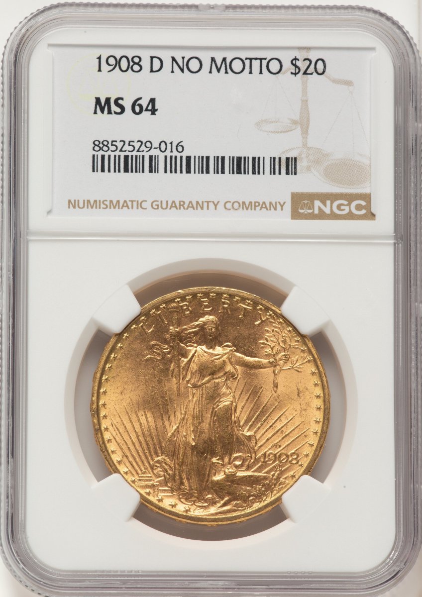 1908-D Saint-Gaudens Double Eagles (1908-D $20 NO MOTTO)