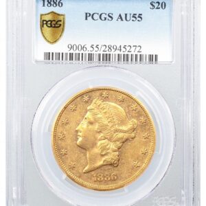 1886-Liberty Head $20 - Type 3 With Motto "TWENTY DOLLARS" on Reverse