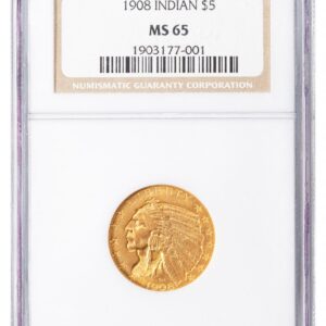 1908-Gold Coins - Indian $5