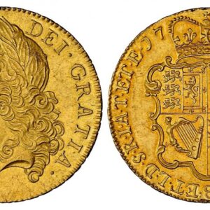 World Coins ("GREAT BRITAIN. George II. (King, 1727-1760). 1748 AV Five Guineas. NGC MS62+. Edge: VICESIMO SECVNDO. GEORGIVS · II · - DEI · GRATIA ·. Laureate head left / F · D · B · ET · L · D · S · R · I · A · T · ET · E · - M · B · F · ET · H · REX ·. Crowned 4-fo)