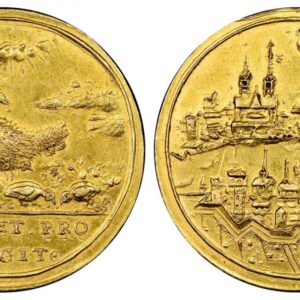 World Coins ("SWISS CANTONS. Basel. (17th Century) ND AV 3 Ducats or Medallic 3 Ducats ""Glückhennentaler"". NGC AU53. By Stefan Heinrich. 29mm. 10.02gm. ALIT. ET. PRO/ *TEGIT* (She nourishes and shields). Mother hen with four chicks before partial cityscape and radi)