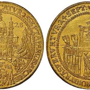 World Coins ("AUSTRIAN STATES. Salzburg. Paris von Lodron. (Prince-Archbishop, 1619-1653). 1628 AV 8 Ducats. NGC MS61. 27.77gm. ECCLES • METROP • SALISB : DEDICATVR 25. SEPT : APARIDE • ARCHIE. Cathedral divides date with saints at sides in inner circle, arms below /)