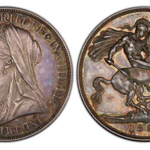 World Coins ("GREAT BRITAIN. Victoria. (Queen, 1837-1901). 1893-LVI AR Crown. PCGS PR62. Edge: DECVS ET TVTAMEN ANNO REGNI. VICTORIA · DEI · GRA · BRITT · REGINA · FID · DEF · IND · IMP. Mature draped bust left / St. George slaying dragon right. KM 783. Proof; SCBC-3)
