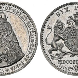 World Coins ("GREAT BRITAIN. Victoria. (Queen, 1837-1901). MDCCCLXXXVII (1887) AL (Aluminum) Pattern Sixpence. NGC PR64. By Joseph Rochelle Thomas with Spink & Son. Edge: Plain. +VICTORIA. BY. THE. GRACE. OF. GOD. QUEEN. OF. GREAT. BRITAIN. EMP: OF. INDIA. Crowned v)