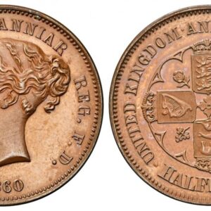 World Coins ("GREAT BRITAIN. Victoria. (Queen, 1837-1901). 1860 (c.1887) Bronzed Copper Halfpenny. NGC PR65BN (Brown. Attributed to Lauer for Adolph Weyl. Young head, left / Cruciform shields with roses, thistle and shamrock in angles. Freeman 890 (R-19, 2-5 examples)