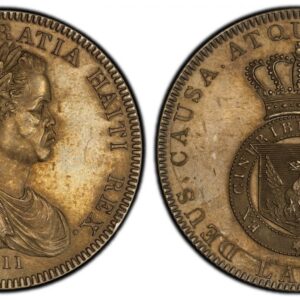 World Coins ("HAITI. Henri Christophe. (King of North Haiti, 1811-1820). 1811 // AN 8 AR Pattern Crown. PCGS MS62. HENRICUS DEI GRATIA HAITI REX. Laureate armored bust right / DEUS. CAUSA. ATQUE GLADIUS MEUS. Crowned shield with rising phoenix. KM X-11. Rare origina)