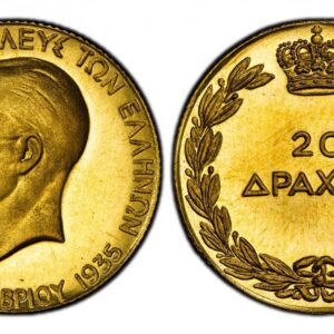 World Coins ("GREECE. George II. 1935 (1940) AV 20 Drachmai. PCGS PR64 Cameo. Heaton mint. 22mm. Head left / Denomination within crowned wreath. KM 74. Proof. Fifth anniversary of the 1935 Restoration of the Monarchy. From a reported mintage of 200 pieces. Please u)
