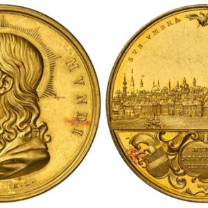 World Coins ("AUSTRIA. Vienna. (1843-56) AV Medallic 6 Ducats. NGC PR62 Cameo. By Konrad Lange. Vienna. Edge: (A). 34mm. 20.87gm. SALVATOR MVNDI. Nimbate half-length bust of Christ left / SVB VMBRA ALARVM TVARVM. City view of Vienna, small crowned double-headed eagle)