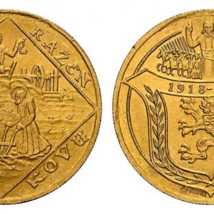 World Coins ("CZECHOSLOVAKIA. First Republic. (1918-1939). -1928 AV 4 Dukaten. NGC MS65. By Otakar Spaniel. Kremnitz. 13.95gm. Shield of arms with anniversary dates; stamped below [K] [9861/9]; signed O. Spaniel at lower right / A haloed Saint drives a plough pulled )