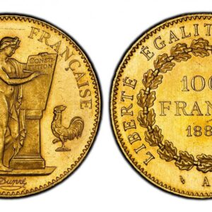 World Coins ("FRANCE. 1886-A AV 100 Francs. PCGS MS64. Paris. Edge: DIEU PROTEGE LA FRANCE. 35mm. 32.258gm. Standing Genius writing the Constitution, rooster on right, fasces on left / Denomination above date within circular wreath. KM 832; F-552; Gad.-1137. Please )