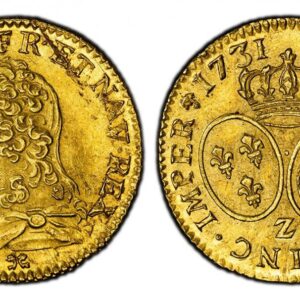 World Coins ("FRANCE. Louis XV. 1731-Z AV Louis dOr. PCGS MS61. Grenoble. LUD · XV · D · G · FR · ET · NAV · REX ·. Draped bust left / CHRS · REGN · VINC · IMPER ·. Crown above arms of France and Navarre. KM 489.25; Fr.-461; Dup.-1640; Gad.-340. From a reported min)